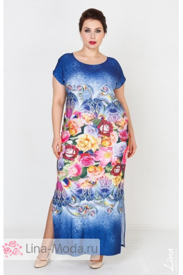 Платье "Сандра" Лина (Синий-цветы)